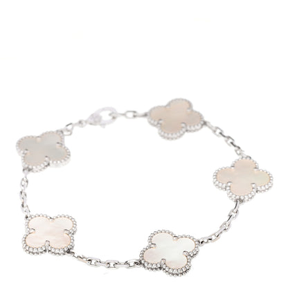 Van Cleef & Arpels 18K White Gold Mother of Pearl 5 Motifs Vintage Alhambra Bracelet 1 of 6