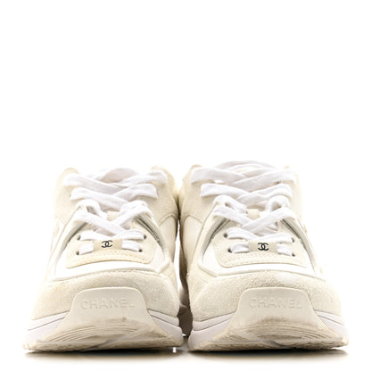 Chanel Suede Calfskin Fabric CC Sneakers 39.5 White 6 of 28