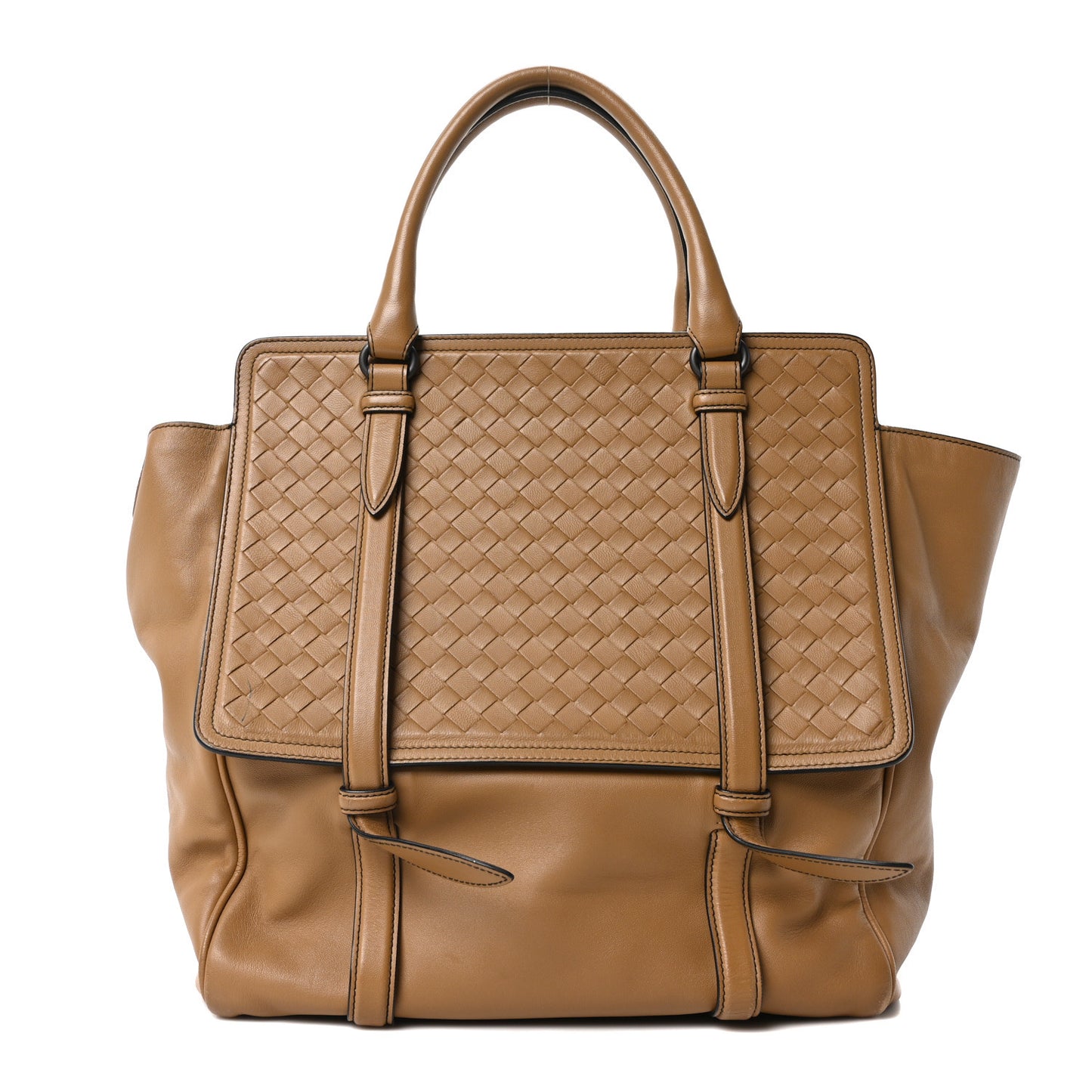 Nappa Intrecciato Large Flap Tote Camel