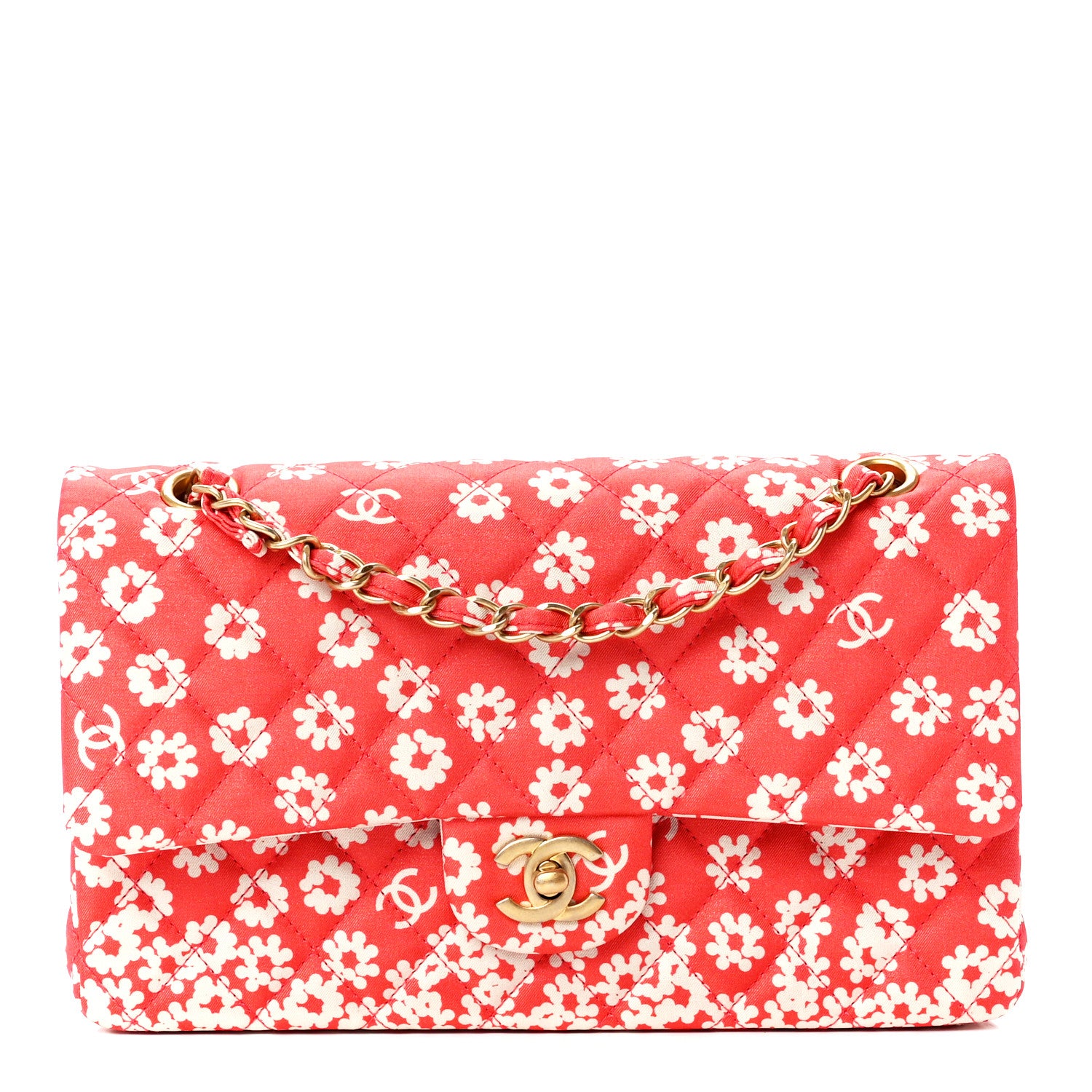 Chanel Canvas Floral Printed Quilted Medium Double Flap Pink White 1 of 12