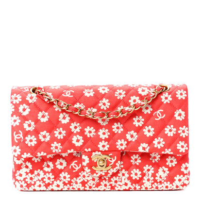 Chanel Canvas Floral Printed Quilted Medium Double Flap Pink White 1 of 12