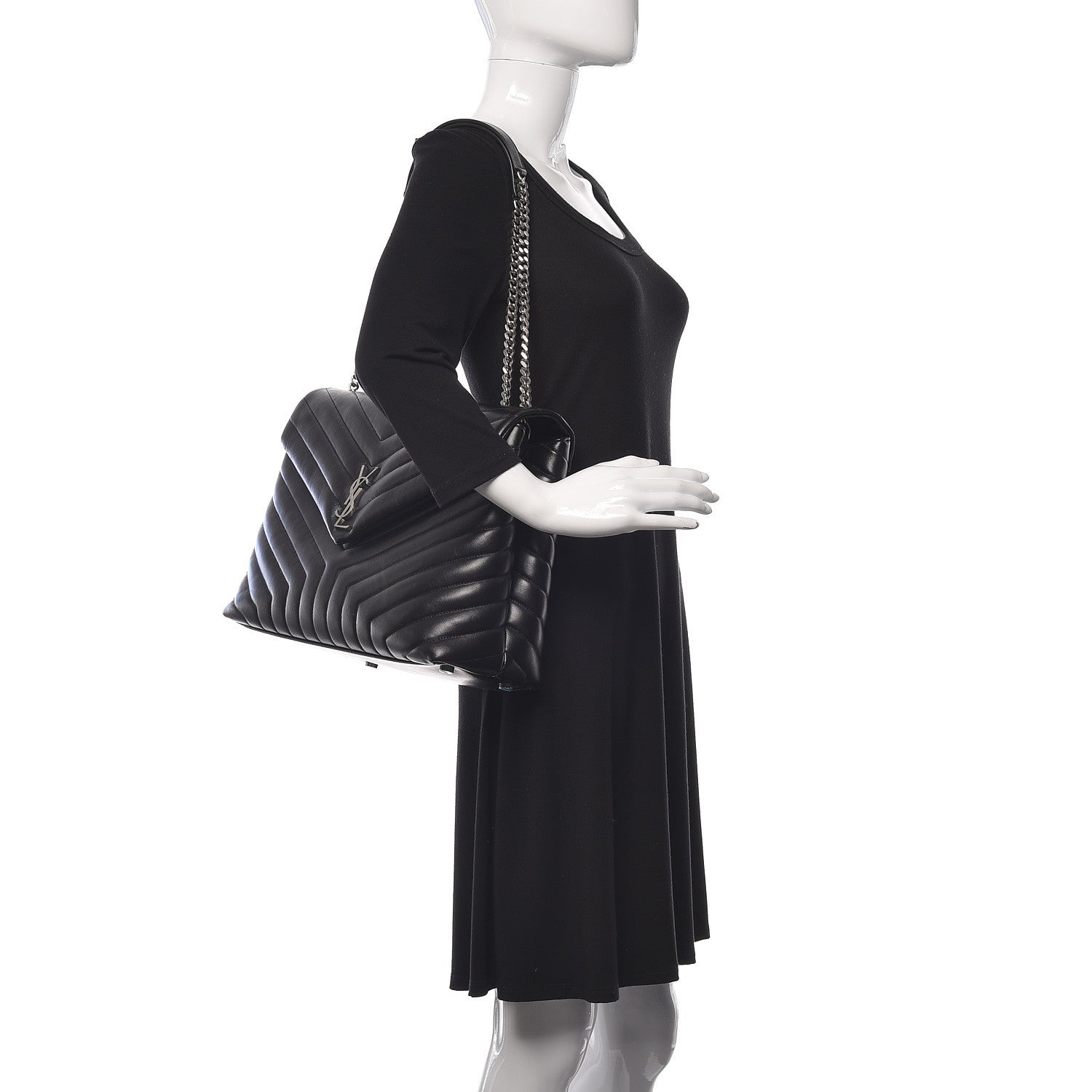 Saint Laurent Calfskin Y Quilted Monogram Large Loulou Chain Satchel Black 2 of 11