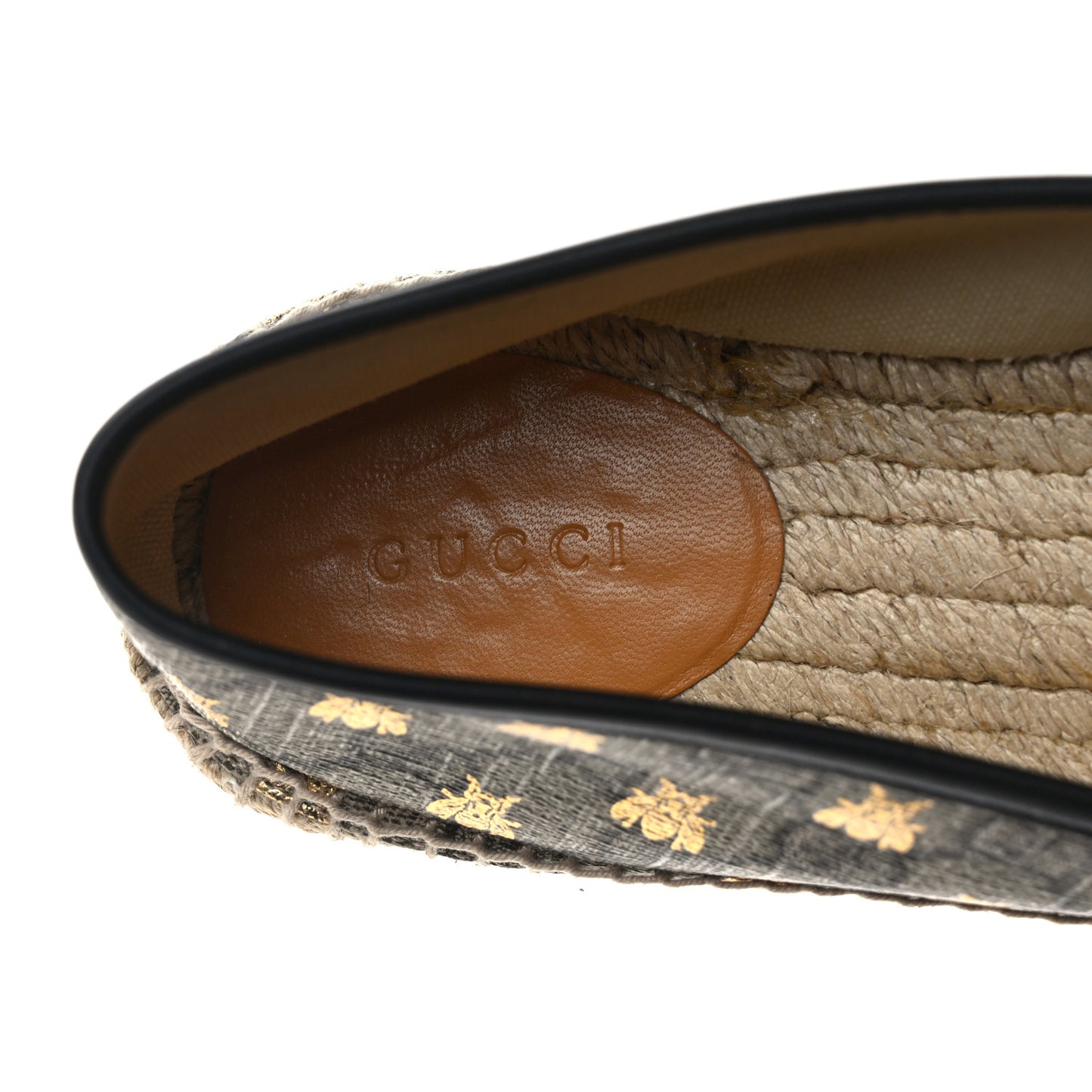 GG Supreme Monogram Bees Espadrille Flats 40 Beige Ebony Oro Black