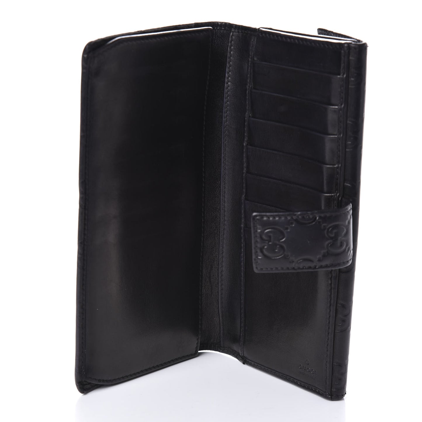 Guccissima Margaux Calfskin Metal Bar Continental Flap Wallet Black