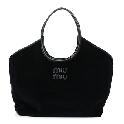 Miu Miu Corduroy Calfskin Large Ivy Tote Bag Navy 2 of 17