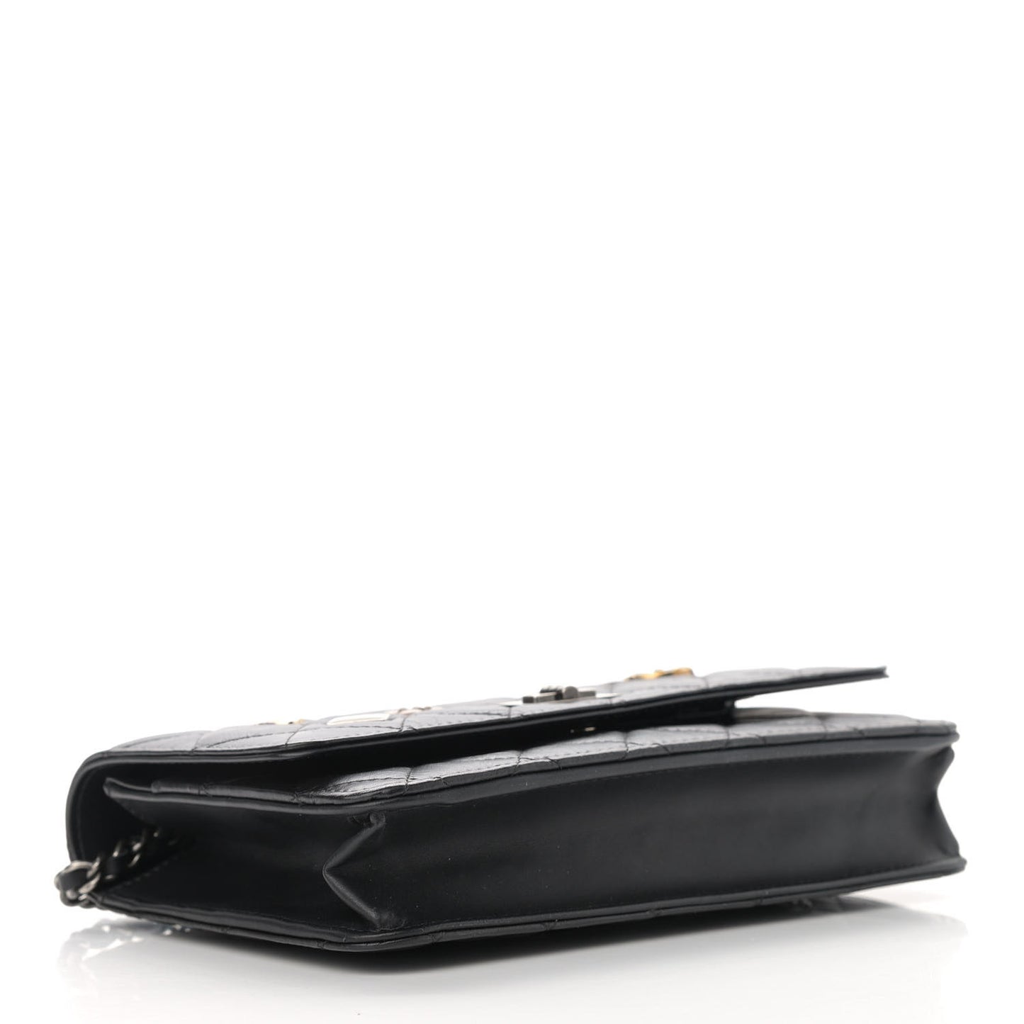 Aged Calfskin Quilted Lucky Charms 2.55 Reissue Wallet On Chain WOC Black