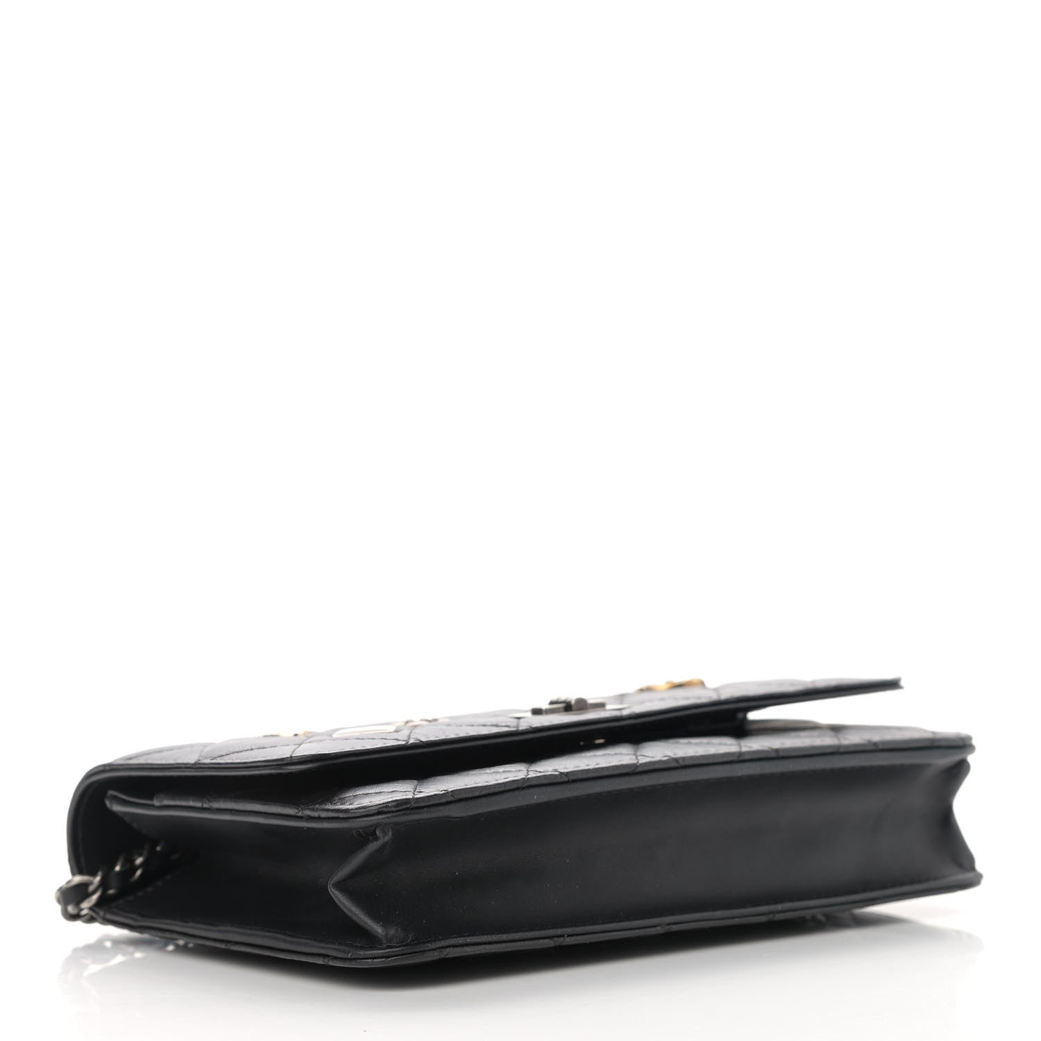 Chanel Aged Calfskin Quilted Lucky Charms 2.55 Reissue Wallet On Chain WOC Black 3 of 11