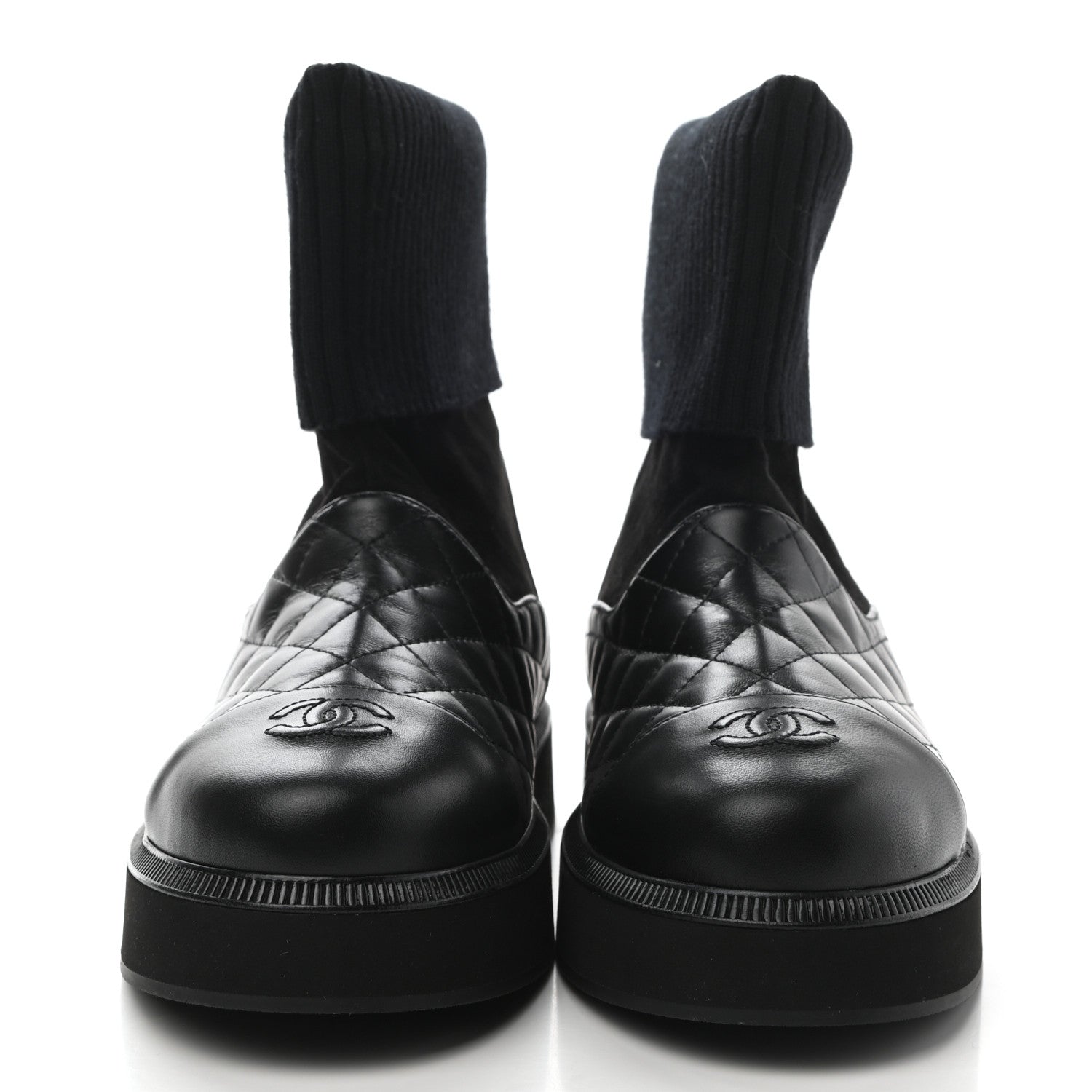 Chanel Suede Lambskin Calfskin Knit Womens Ankle Boots 40 Black 2 of 8