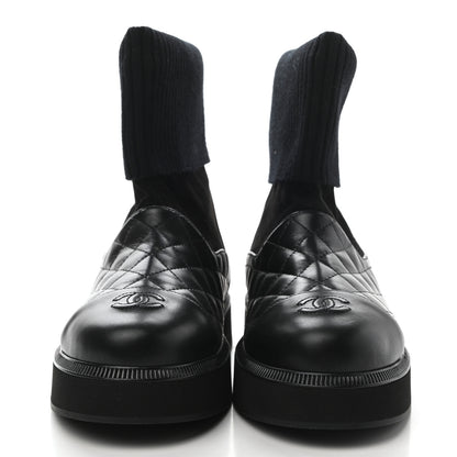 Chanel Suede Lambskin Calfskin Knit Womens Ankle Boots 40 Black 2 of 8