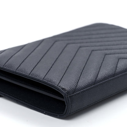 Saint Laurent Grain De Poudre Matelasse Chevron Monogram Chain Wallet Deep Marine 10 of 11