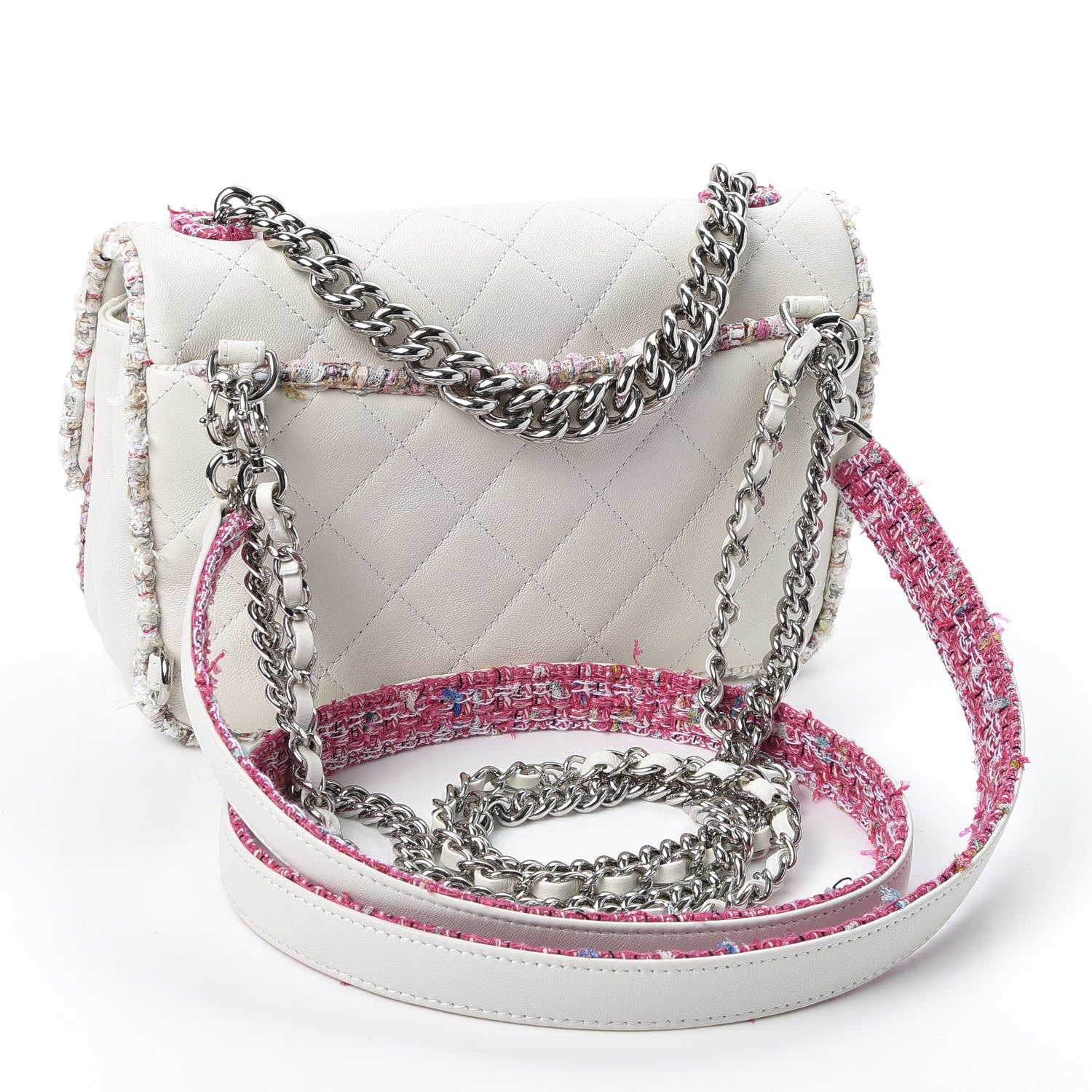 Chanel Lambskin Tweed Quilted Elegant Trim Flap White 2 of 9