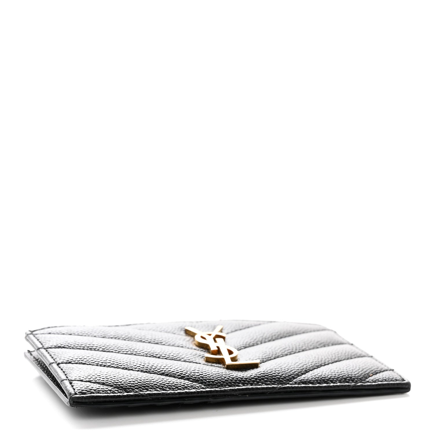 Saint Laurent Grain De Poudre Matelasse Chevron Monogram Fragments Zippered Card Case Black 4 of 10