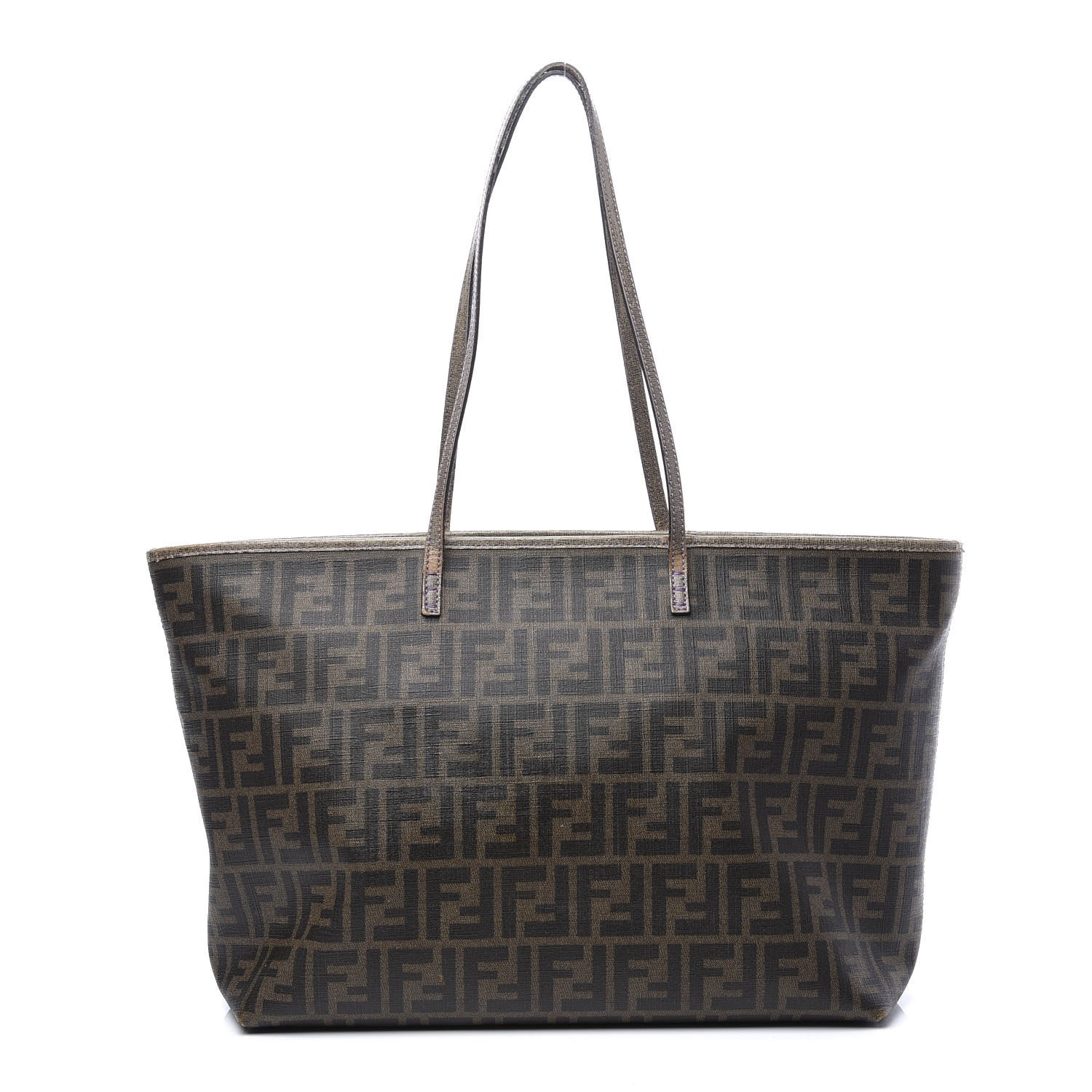 Fendi Zucca Spalmati Vitello Elite Medium Roll Tote Tobacco Viola 1 of 13