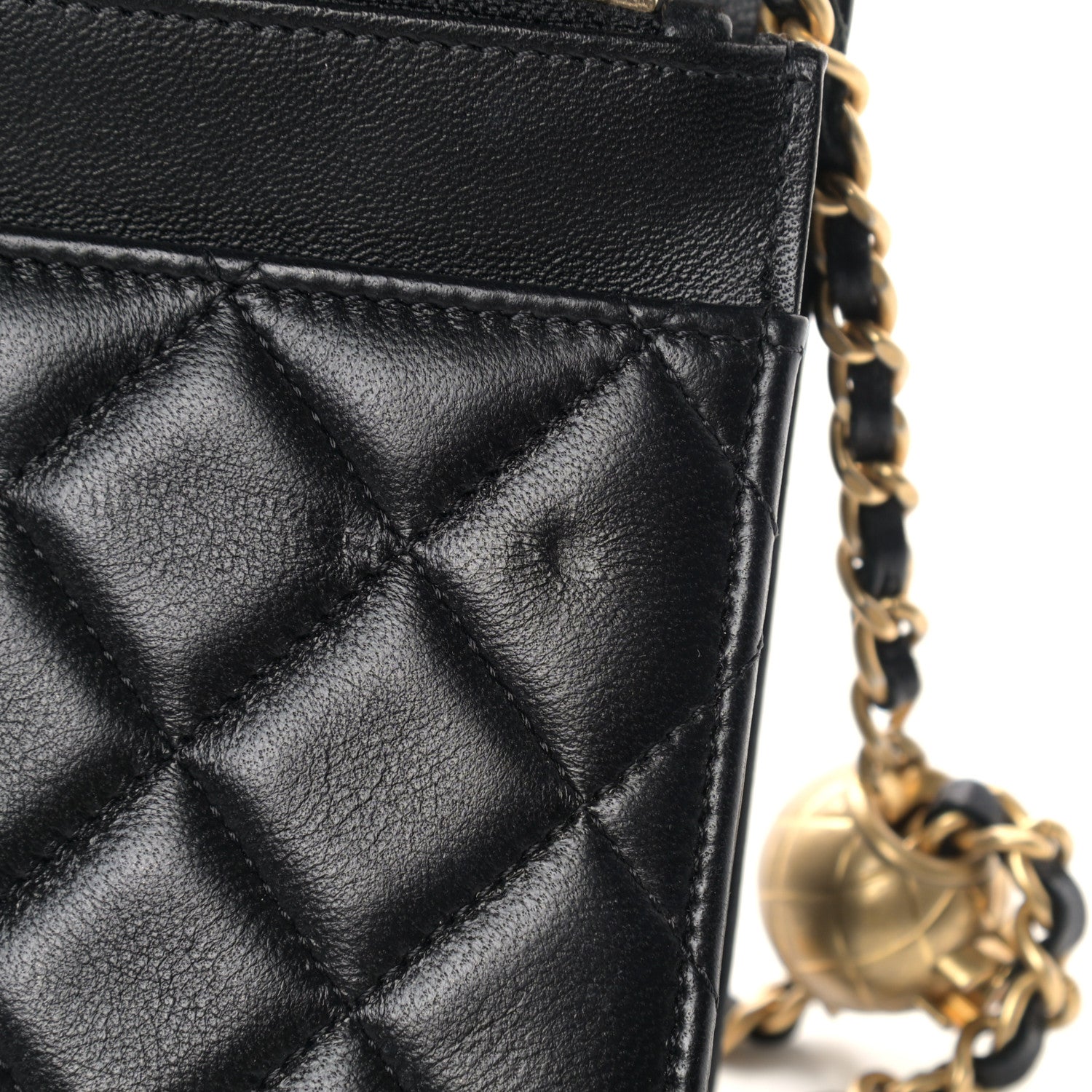 Chanel Lambskin Quilted CC Pearl Crush Wallet on Chain WOC Black 11 of 11