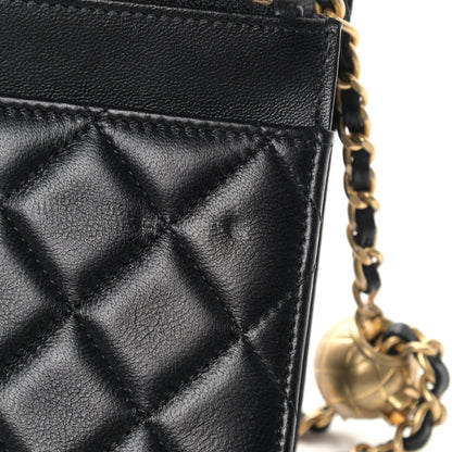 Chanel Lambskin Quilted CC Pearl Crush Wallet on Chain WOC Black 11 of 11