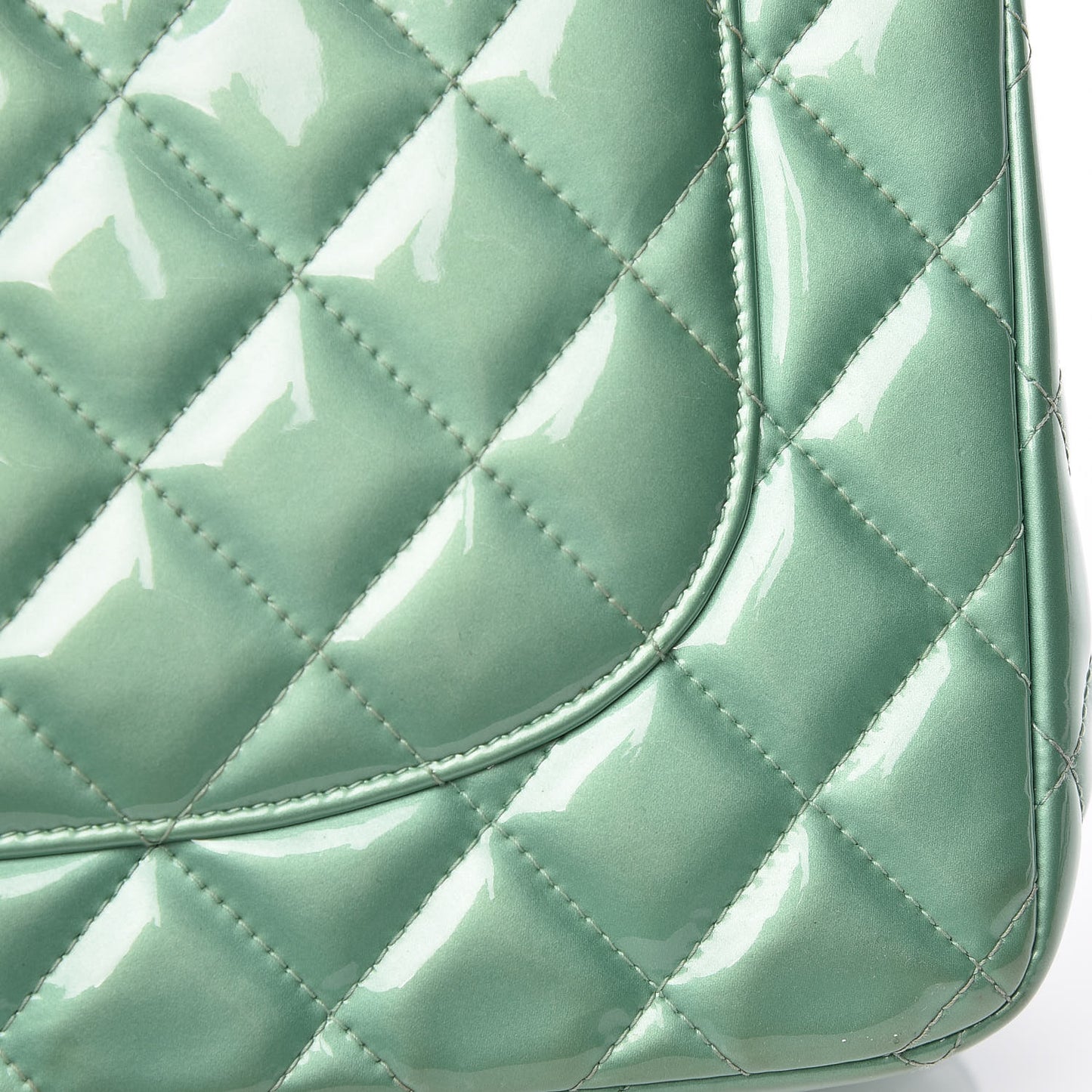 Patent Quilted Jumbo Double Flap Green