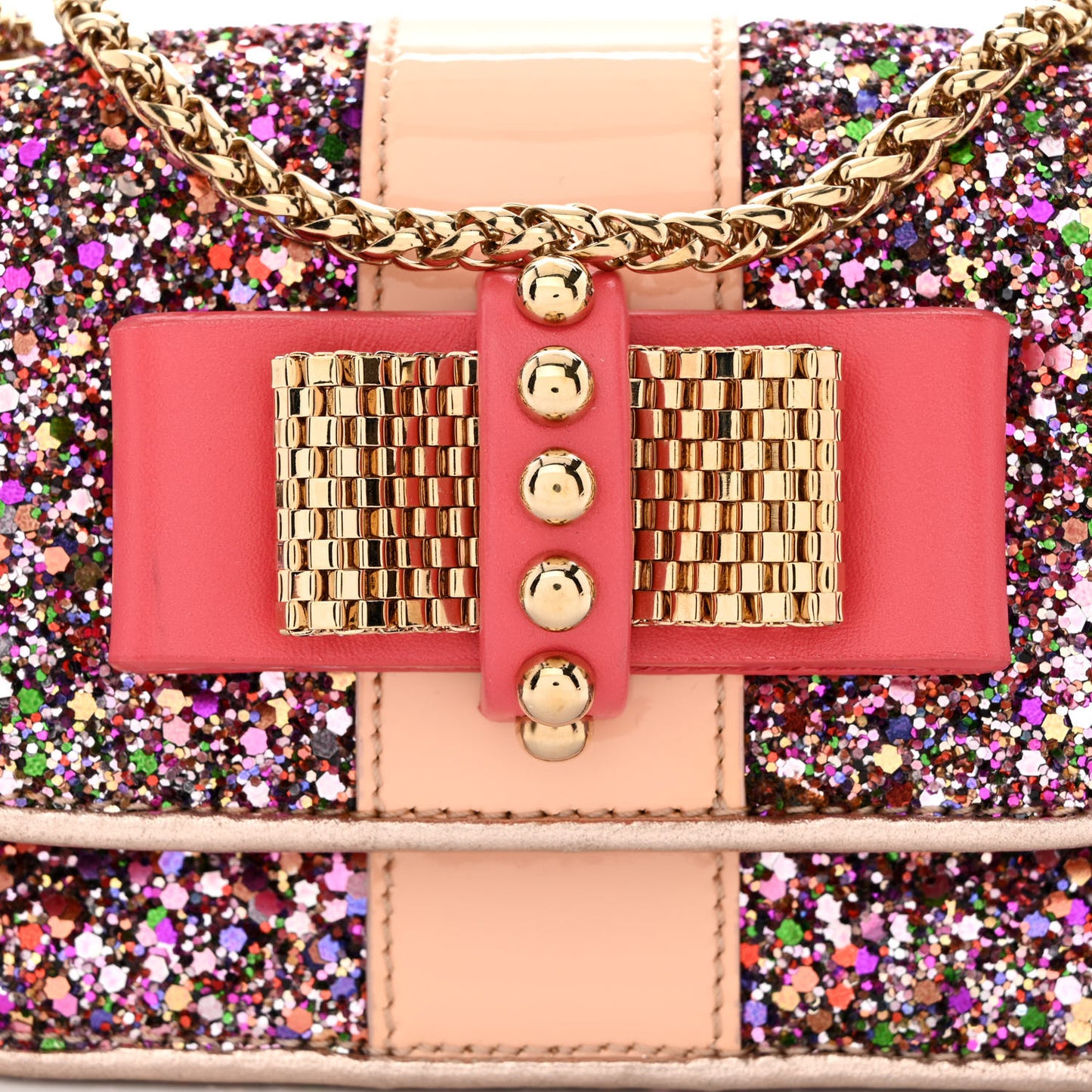 Glitter Calfskin Sweety Charity Crossbody Multicolor Pink