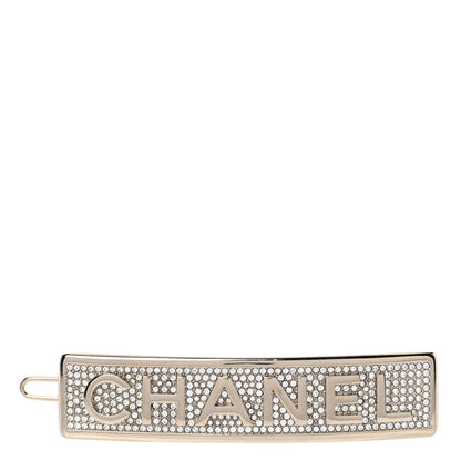 Chanel Metal Crystal Logo Hair Clip Gold 1 of 4