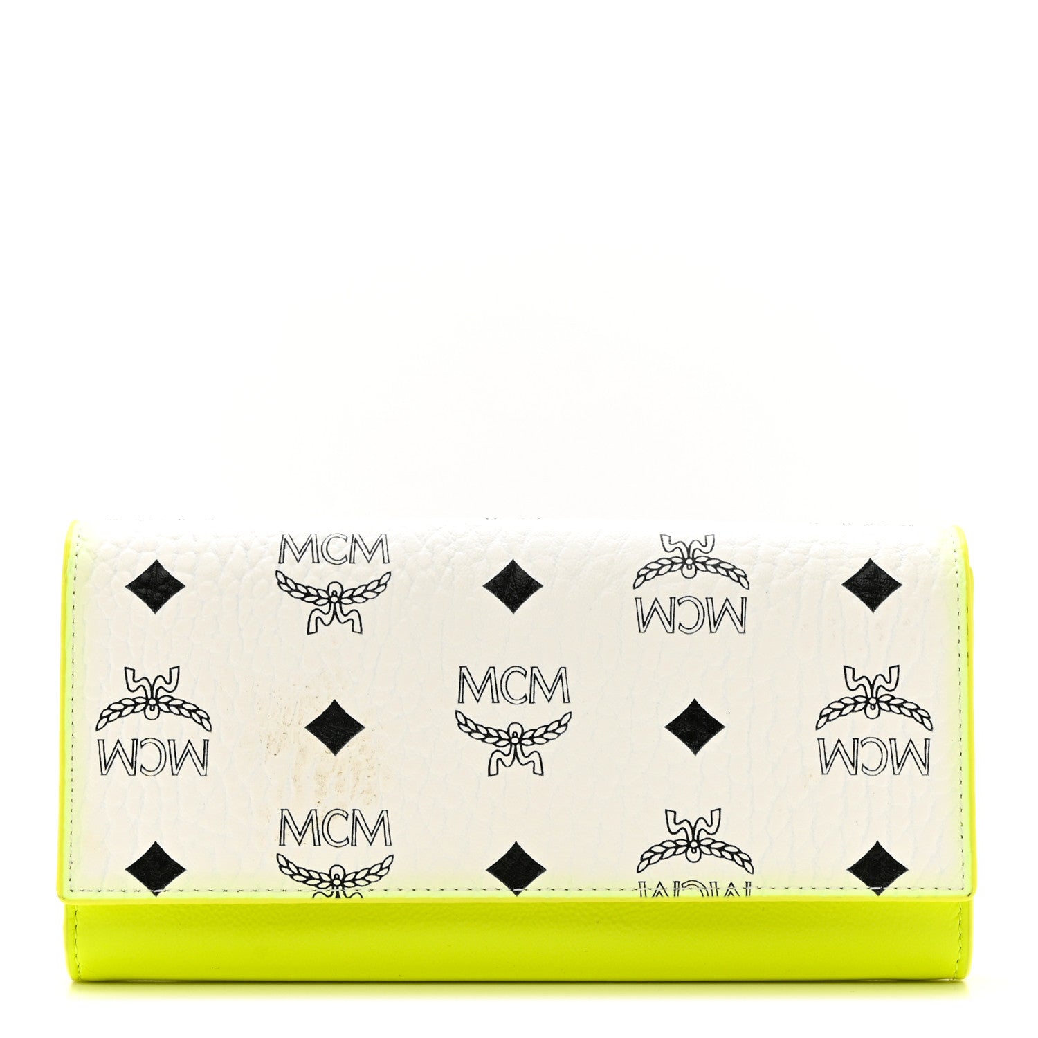 MCM Visetos Grained Calfskin Wilder Flap Wallet White Green 1 of 7