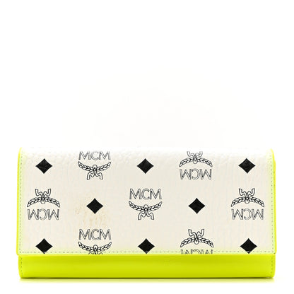 MCM Visetos Grained Calfskin Wilder Flap Wallet White Green 1 of 7