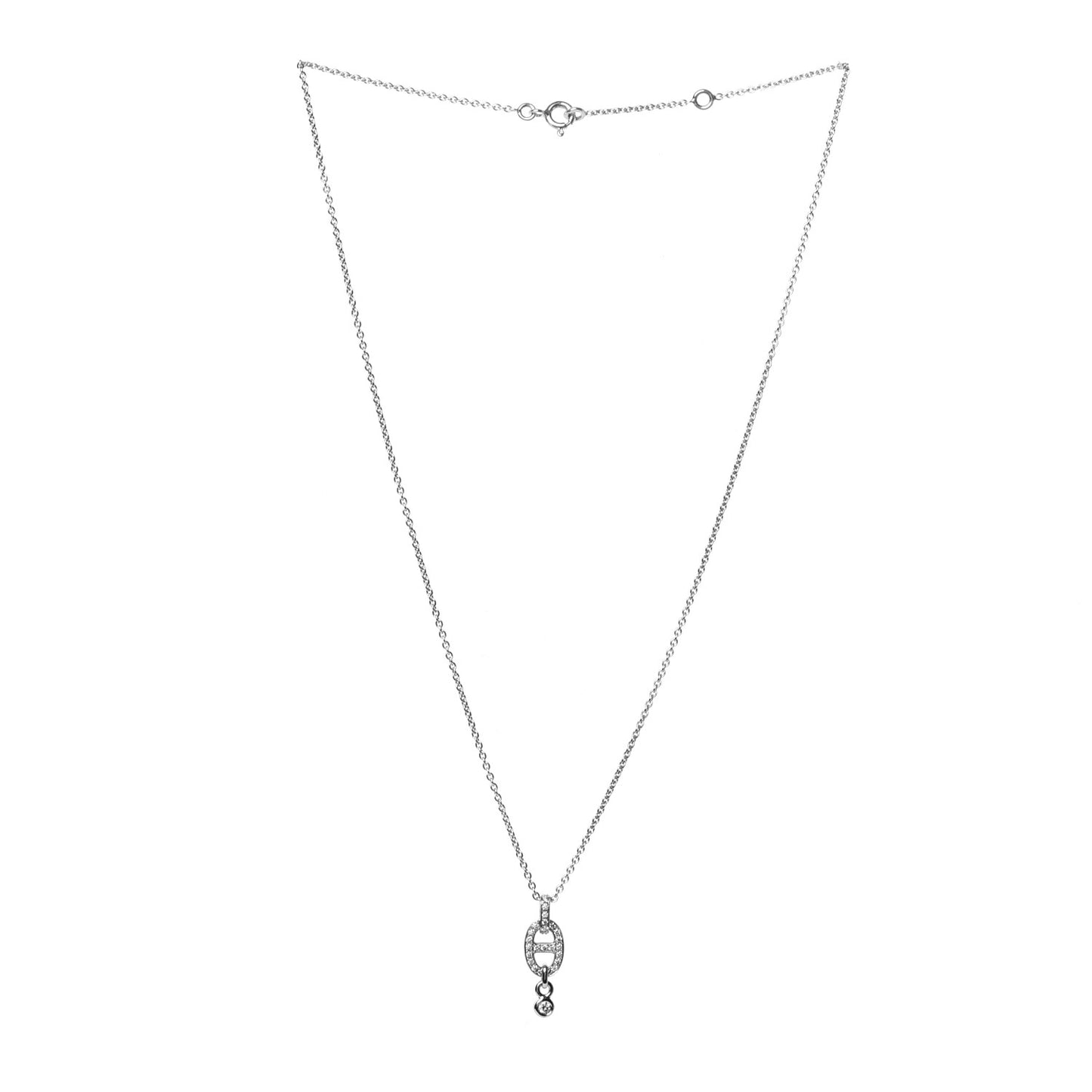 18K White Gold Diamond PM Chaine d'Ancre Enchainee Necklace