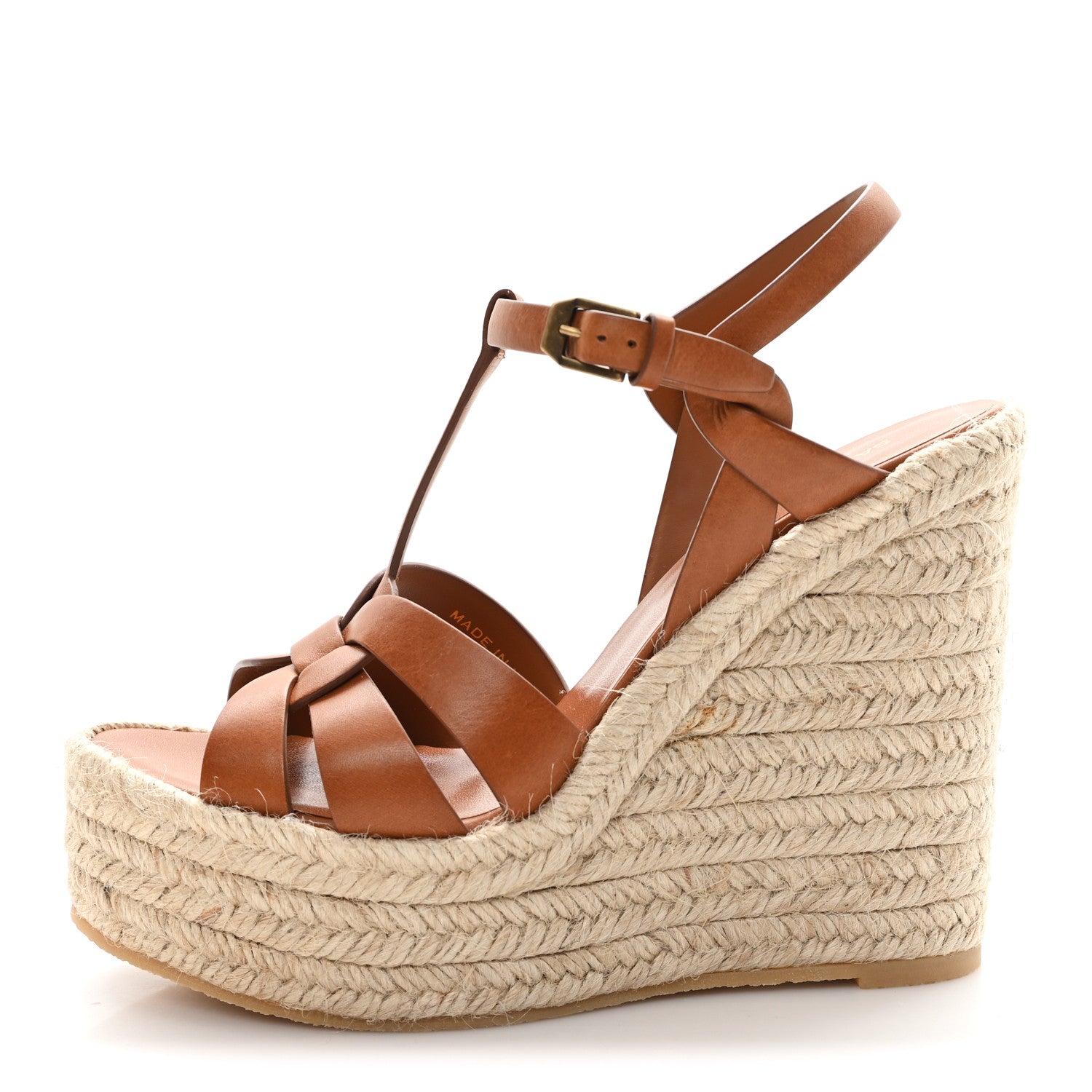 Saint Laurent Calfskin 85 Platform Espadrille Wedge Sandals 38.5 Brown 1 of 8