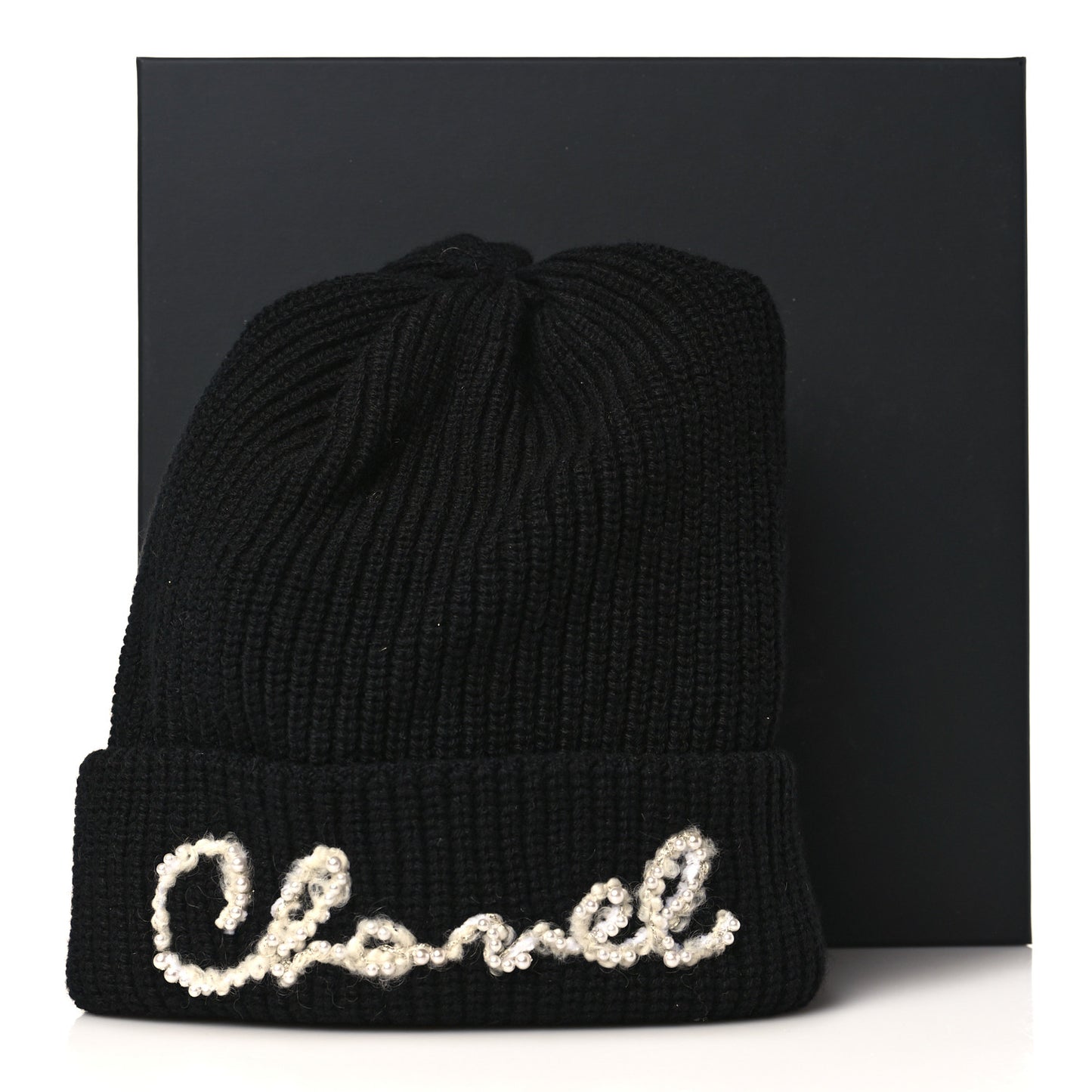 Cashmere Logo Beanie Hat Black White