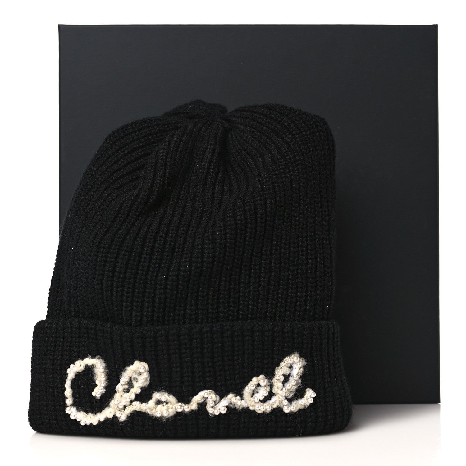 Chanel Cashmere Logo Beanie Hat Black White 6 of 6
