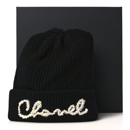 Chanel Cashmere Logo Beanie Hat Black White 6 of 6