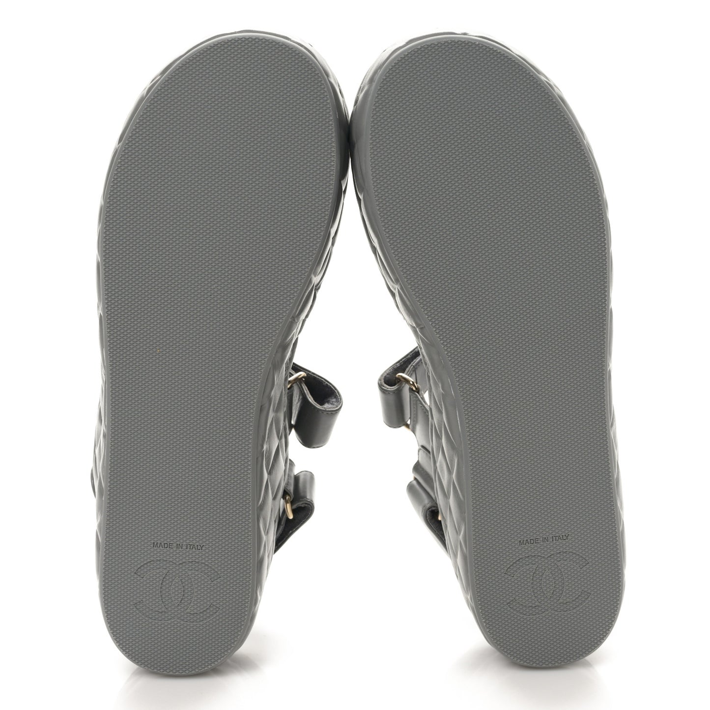 Shiny Calfskin Logo Platform Sandals 39 Grey