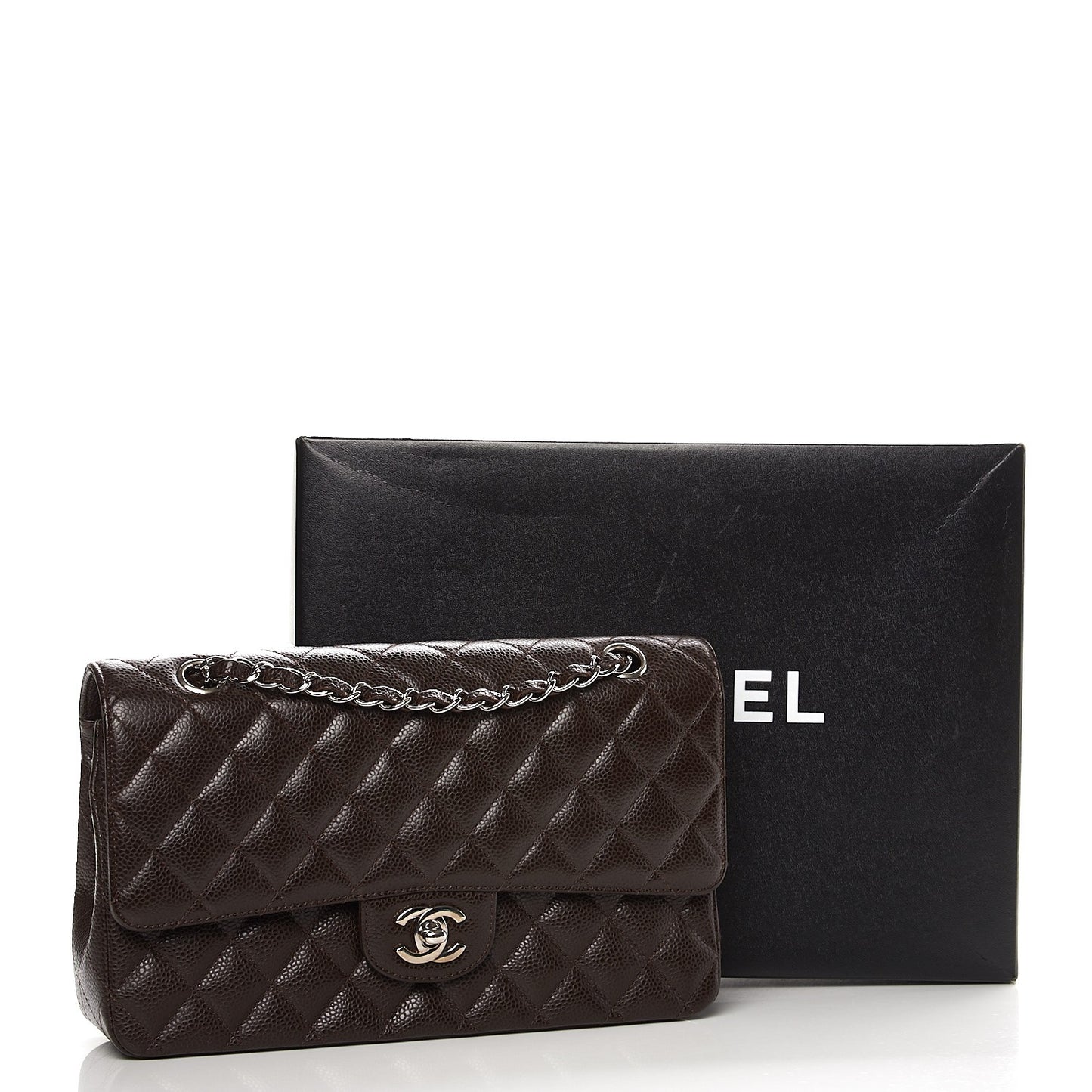Caviar Quilted Medium Double Flap Brown