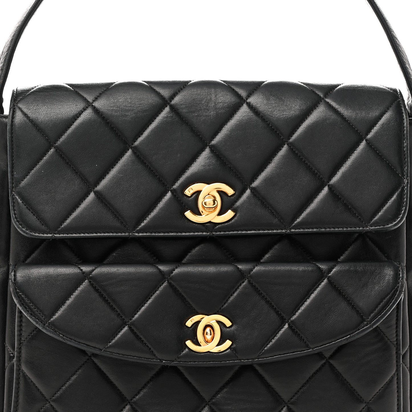 Lambskin Quilted Double Pocket Shoulder Bag Black