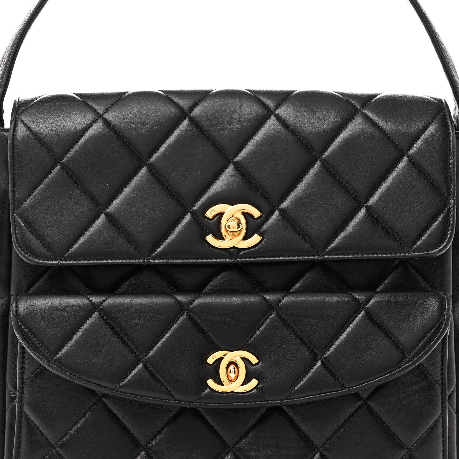 Chanel Lambskin Quilted Double Pocket Shoulder Bag Black 8 of 10