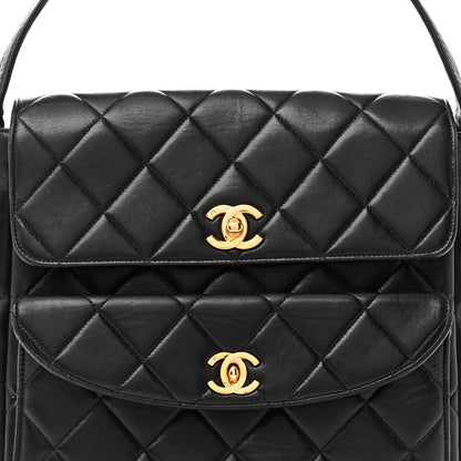 Chanel Lambskin Quilted Double Pocket Shoulder Bag Black 8 of 10