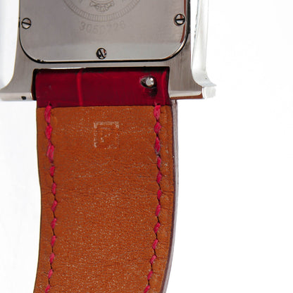 Hermes Stainless Steel Alligator Diamond 26mm Heure H Hour Quartz Watch Rouge Casaque 5 of 8