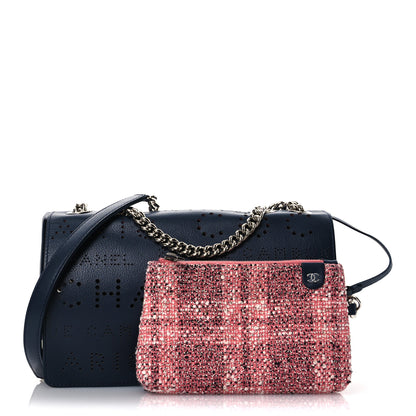 Chanel Calfskin Tweed Eyelet Flap Bag Navy 3 of 12