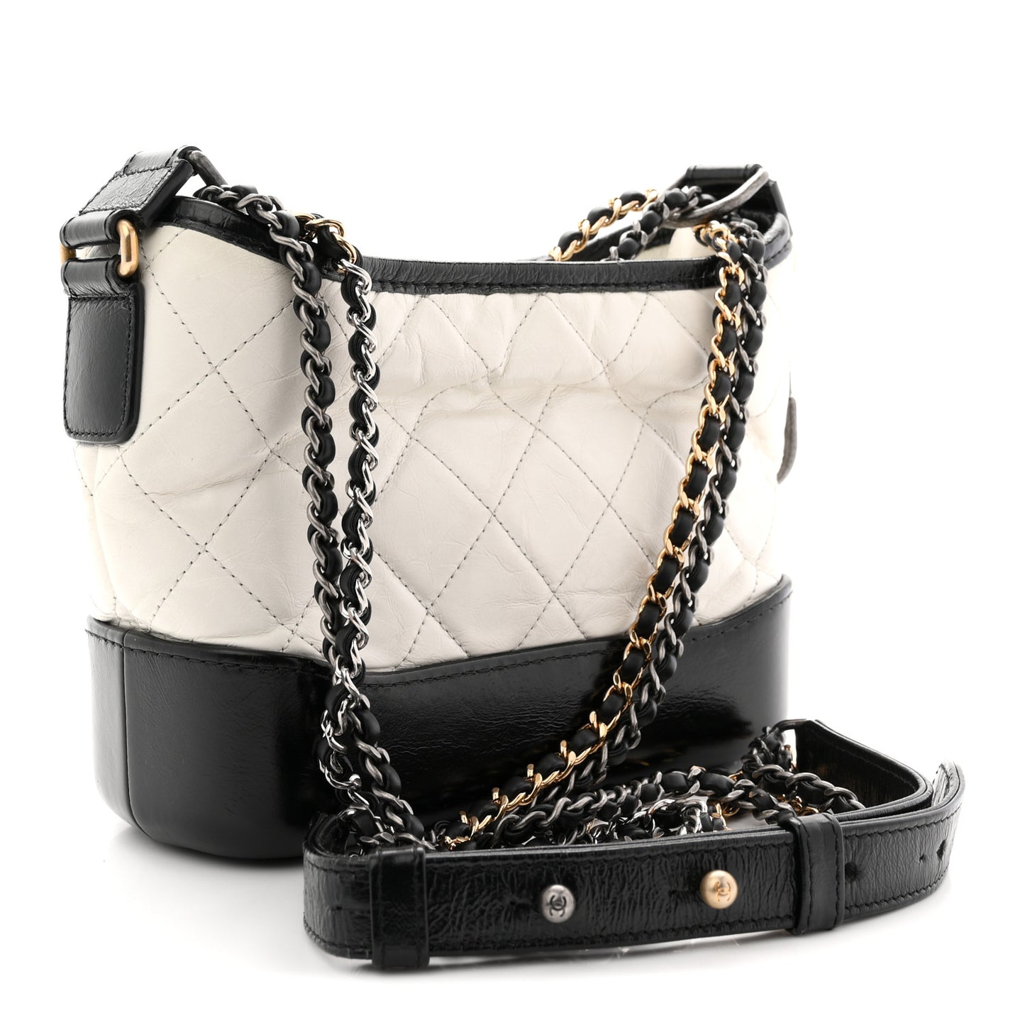 Aged Calfskin Quilted Small Gabrielle Hobo Black White