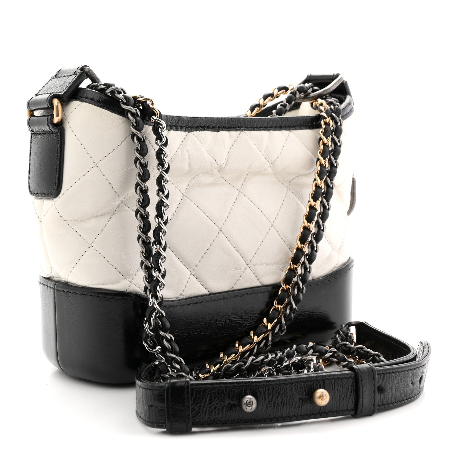 Chanel Aged Calfskin Quilted Small Gabrielle Hobo Black White 3 of 12