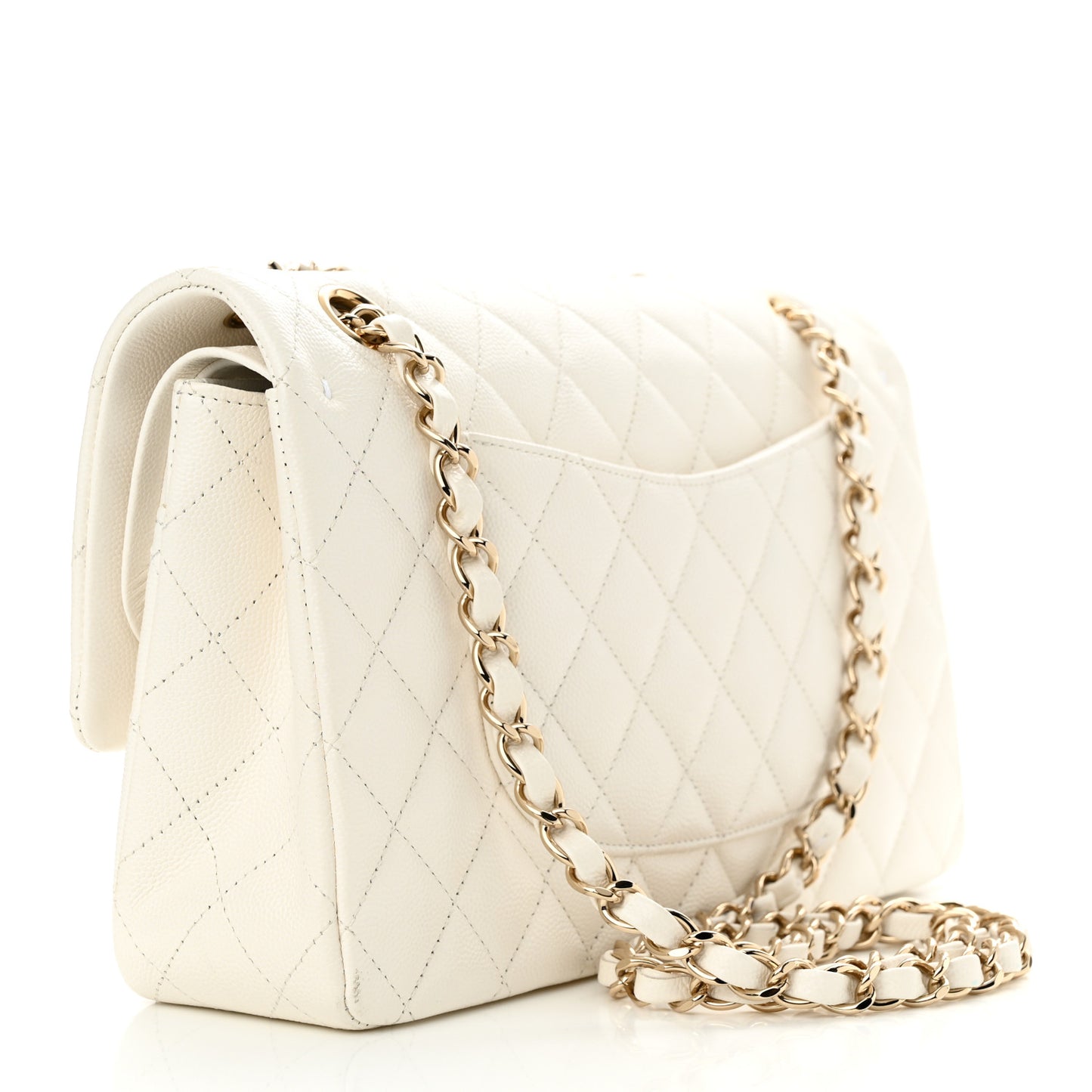 Caviar Quilted Medium Double Flap White