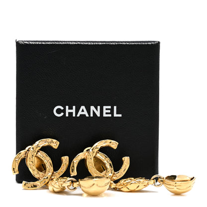 Chanel Metal CC Quilted Drop Clip On Earrings Gold 3 of 6