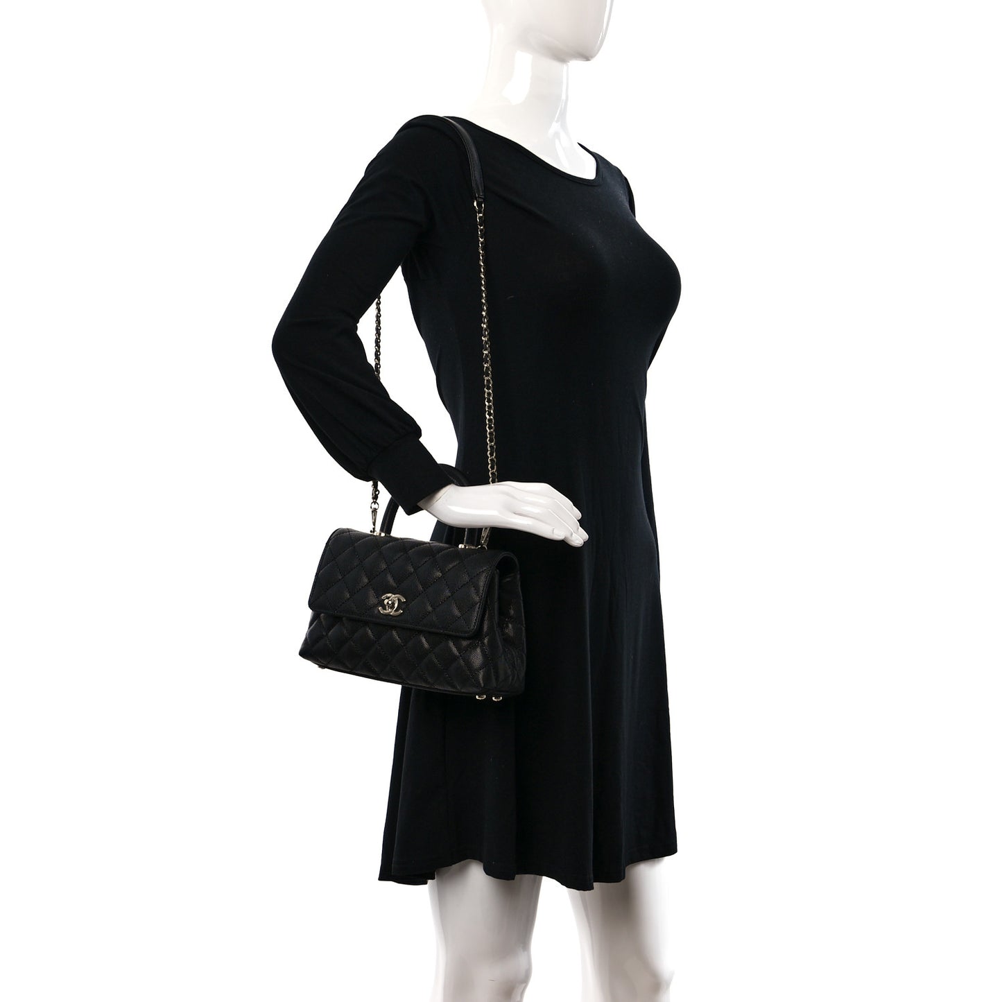 Caviar Quilted Mini Coco Handle Flap Black