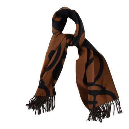 Hermes Cashmere Boucles et Camails Muffler Marine Caramel 1 of 3