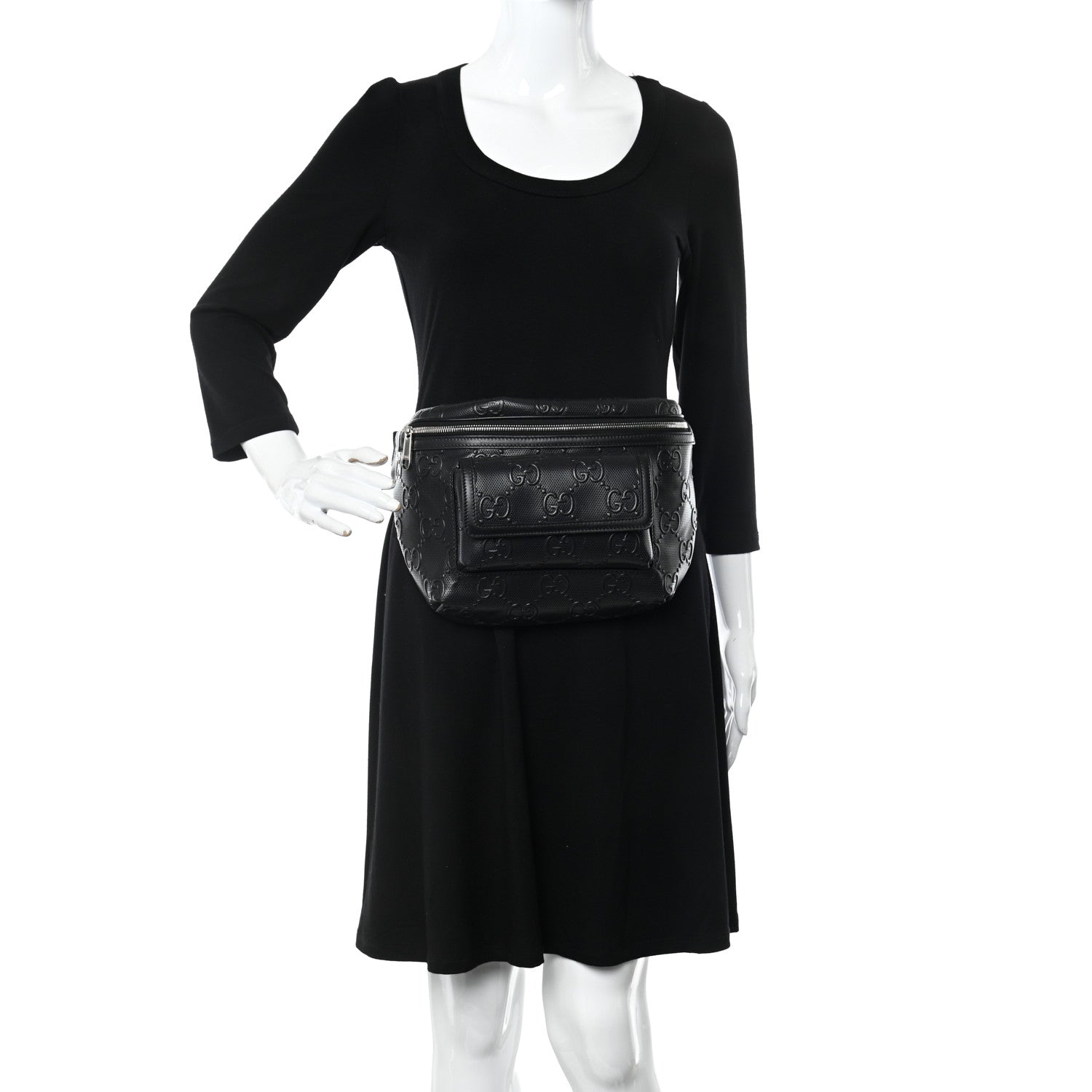 Gucci Calfskin GG Tennis Embossed Pocket Belt Bag Black 2 of 11