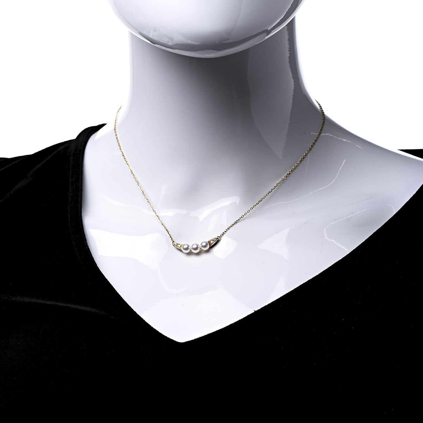 18K Yellow Gold Diamond Akoya Pearl 5mm Bar Pendant Necklace
