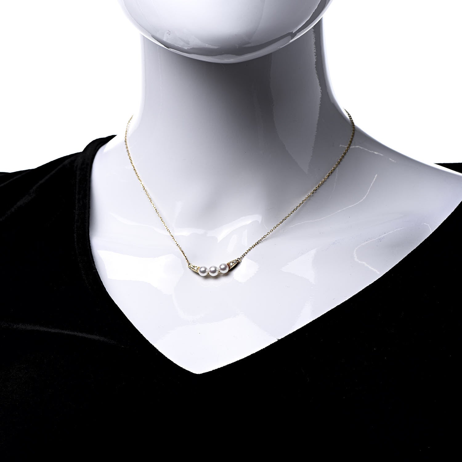 Mikimoto 18K Yellow Gold Diamond Akoya Pearl 5mm Bar Pendant Necklace 2 of 6