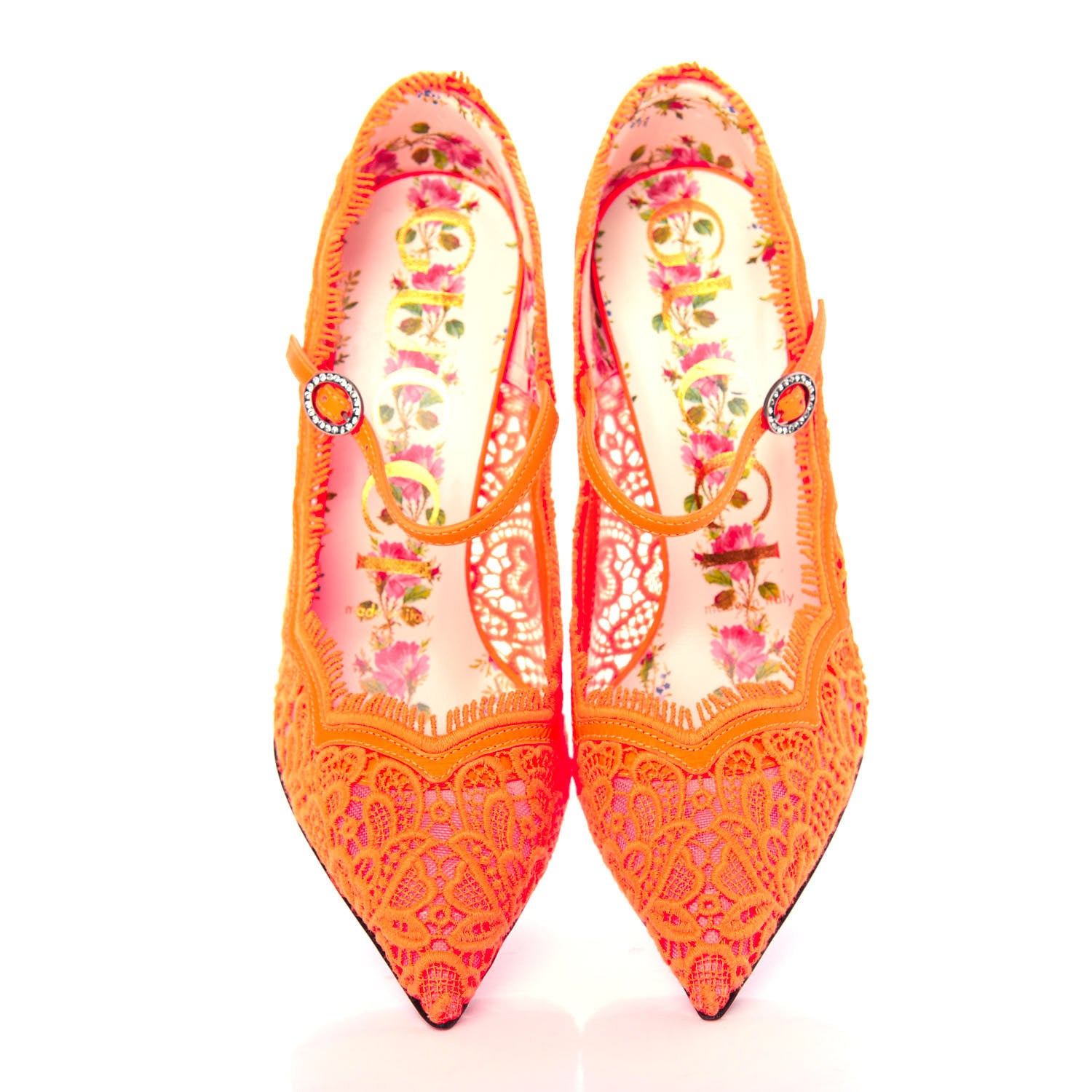 Gucci Lace Pizzo Venice Pumps 35.5 Orange Fluo 5 of 10