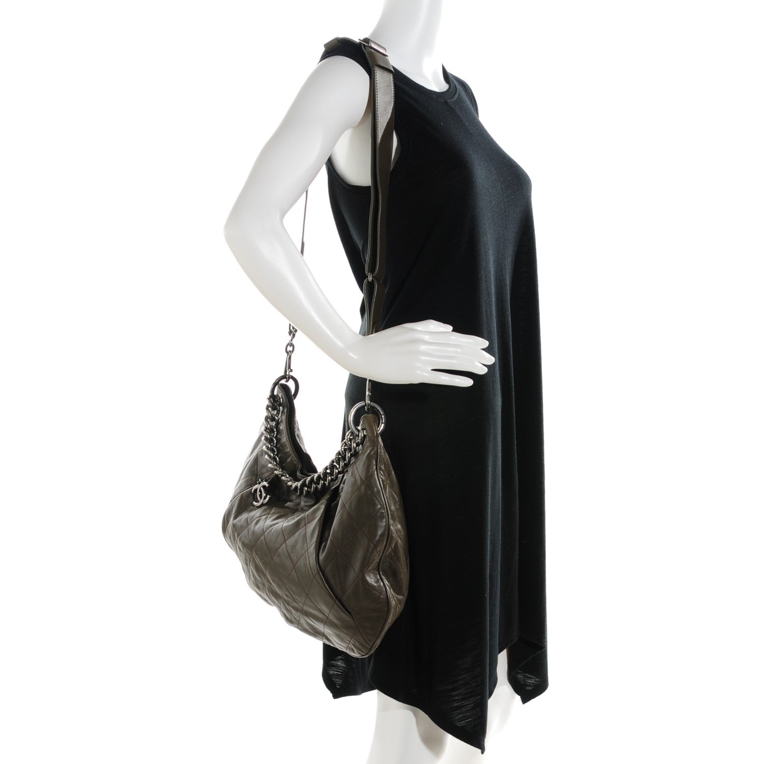 Chanel Calfskin Coco Pleats Hobo Taupe 2 of 7