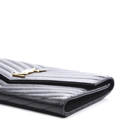Saint Laurent Grain De Poudre Matelasse Chevron Monogram Envelope Clutch Black 6 of 10