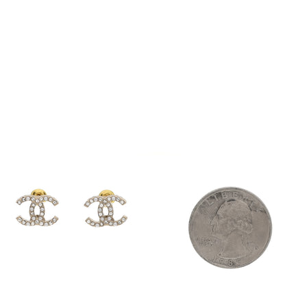 Chanel Pearl Crystal CC Charms Stud Earrings Light Gold 2 of 5