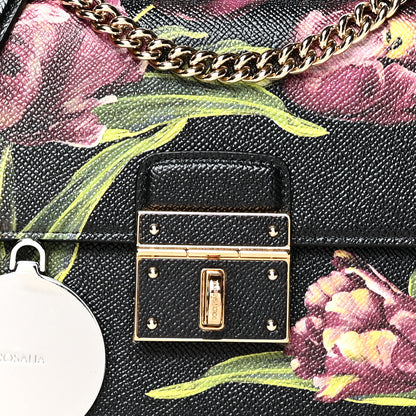 Dolce & Gabbana Grained Calfskin Floral Print Rosalia Shoulder Bag Black 8 of 10